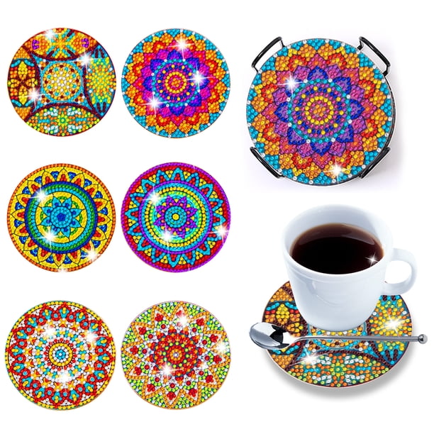 DIY diamantes pintura posavasos con estante Woodiness diamantes de imitación taza almohadilla decoración del hogar Hugtrwg Para estrenar