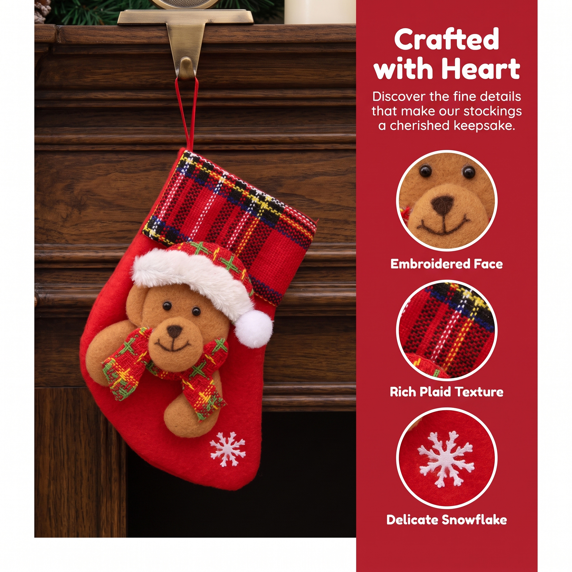 Unique Bargains Braided Knit Christmas Stocking Double Layer Nordic Hygge Sock Bear 6"