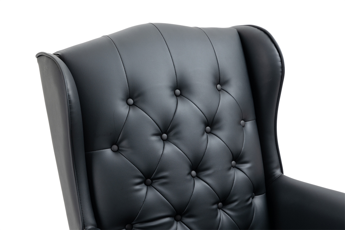 Executive Office Chair, High Back Reclining Desk Chair, PU Leather Computer Chair with Tufted Back and Nailhead Trim, Ergonomic Desk Chair with Smooth Glide Caster Wheels for Home Office, Black PU