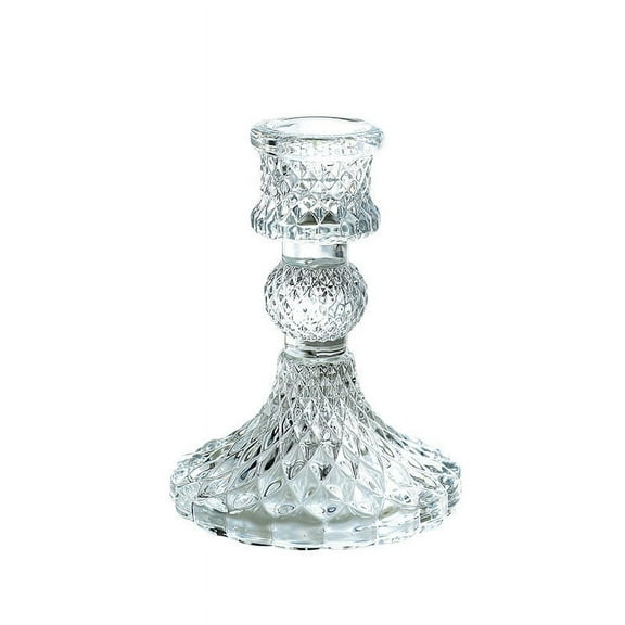 Vintage Crystal Candle Holder Glass Candlestick Holders Clear Taper Candle Holders Decorative Candle Sticks Holders Centerpiece for Table Wedding Festival Dinner Party Candle Stands 10.5cm Tall/A