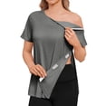 thumbnail image 2 of Domuza Post Shoulder Surgery Recovery Shirts for Women After Rotator Cuff Post Shoulder Surgery Short Sleeve Tee Shirts Chemo Dialysis Port Blouses Light Gray XL, 2 of 5