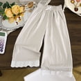 thumbnail image 2 of Mnyotv Girls Lace Hem Wide Leg Pants Ruffle Elastic Waisted Trousers Summer Clothes Casual Breathable Pants Size 10-11Y, 2 of 5