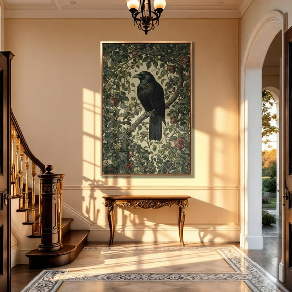 Black Raven Poster, Gothic Floral Nature Wall Art Home Decor UNFRAMED Poster, Wall Art for Decor, Present, 8x12