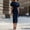 Navy Blue, variant on Morttic Women's Elegant Solid Color Slim Fit Puff Sleeve Hip Wrap Dress – Perfect for Parties & Dates Bodycon Midi Dress Navy Blue,L