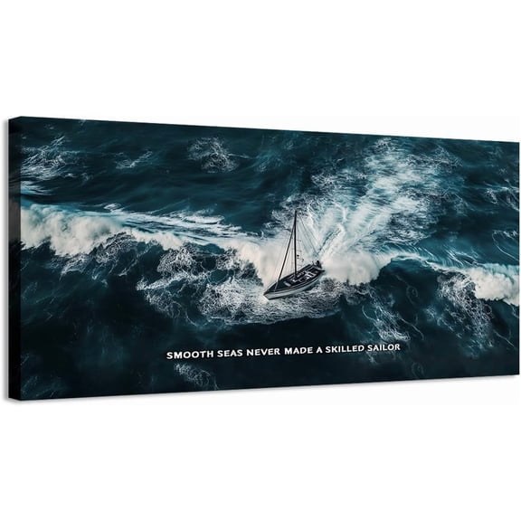 Aaheei Ocean Motivational Canvas Wall Art, Inspirational Sea Famous Quote Bedroom Living Room Decor, Positive Modern Landscape Mountain Office Dorm Room Poster Print (Skilled Sailor02)