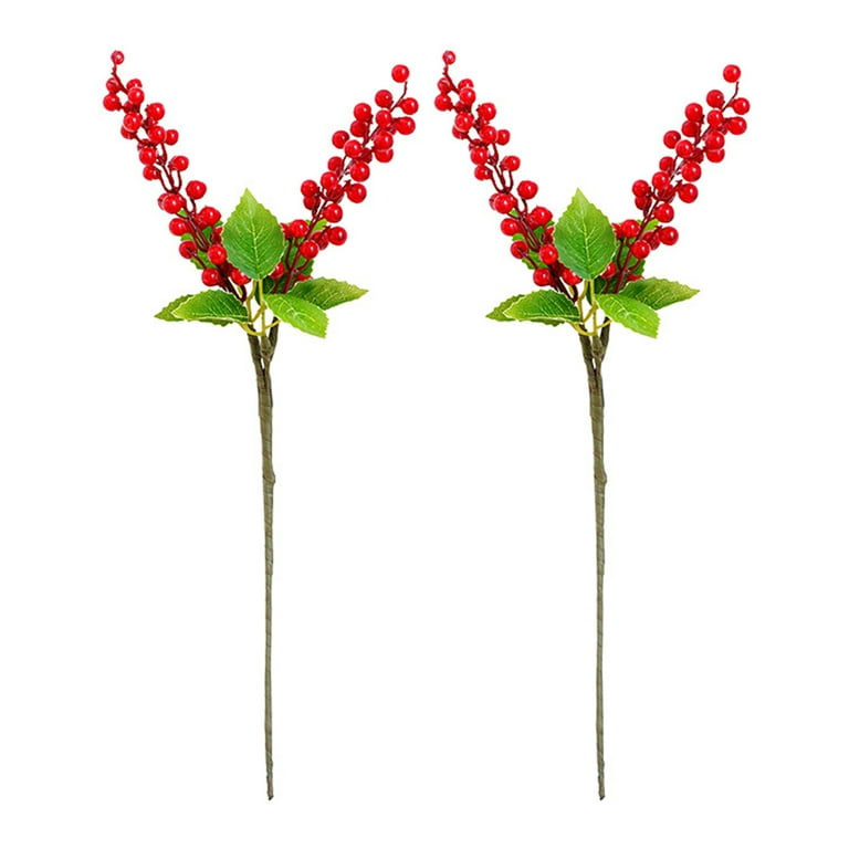 2pcs Artificial Red Berry Stems Christmas Red Berries Holly Berry Branches Fake Burgundy Berry Picks for Floral Arrangements Christmas Tree Holiday
