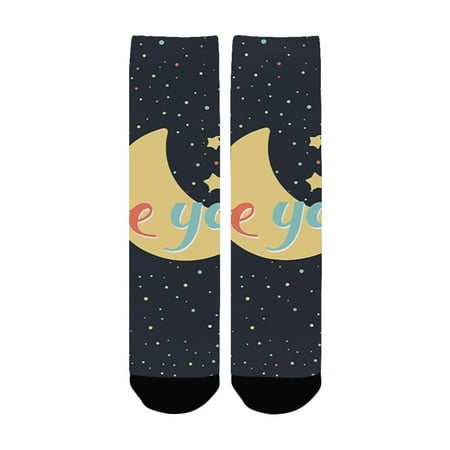 

Motivational Believe You Can Quote on Crescent Moon Stars Inspirational Image Black Yellow Coral Blu Women s Custom Socks (Made In USA)