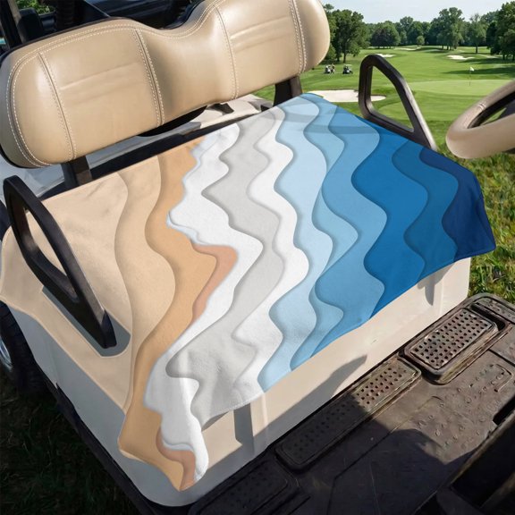 Blue Geometric Beach Golf Cart Seat Covers, Ombre Waves Moire Abstract Art Golf Cart Seat Towel Cover for 2/4 Seater Bench Seats, Breathable Washable Dust & Sun Protection Seats Blanket 51''x31''