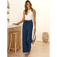 thumbnail image 6 of Yievot Wide Leg Pants for Women Loose Palazzo Travel Trousers with Pockets Drawstring Elastic Waist Summer Beach Vacation Pants, 6 of 7