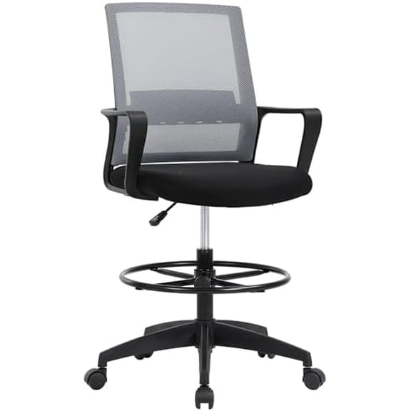 Drafting Chair Tall Office Chair Adjustable Swivel Rolling Mesh Height with Lumbar Support Arms Footrest Mid Back for Adults Standing Desk Drafting Stool (Ashy)