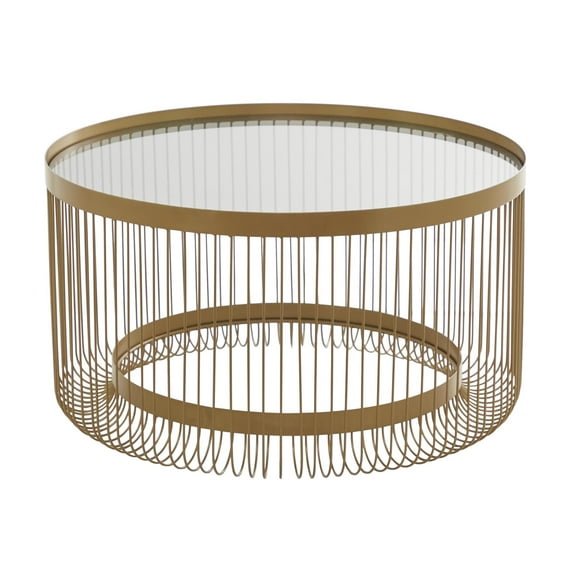 DecMode 32" x 18" Gold Metal Coffee Table with Clear Glass Top, 1-Piece