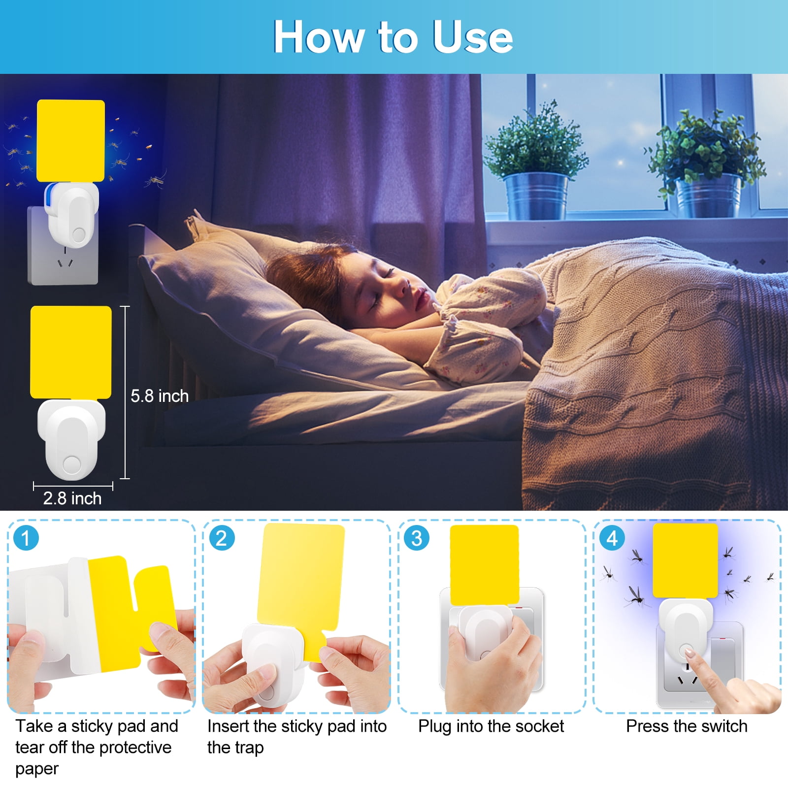 Flying Insect Trap,2023 Upgrade Mosquito Trap Gnat Indoor,Light Attractant Indoor Night Light Fly Trap with Sticky Pad for Flies,Gnats(10Pcs Sticky glue card)