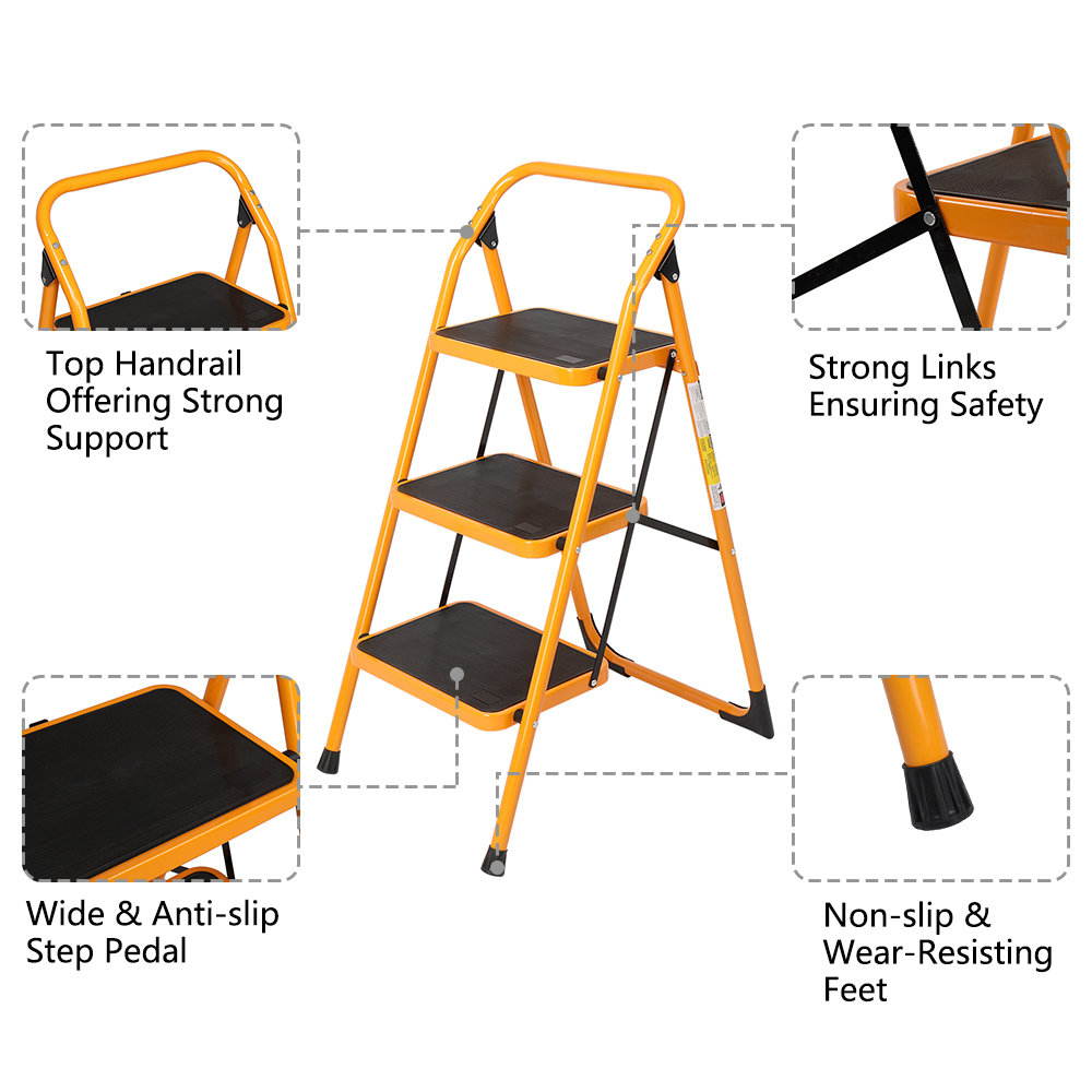 Ktaxon 3-Step Ladder, Lightweight Step Stool, 330 lb. Load Capacity, Iron - image 4 of 15