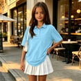 thumbnail image 4 of Domuza Polo Shirt for Kids Girls Collared Short Sleeve Casual Button Down Tops Lightweight Comfy Quick Dry Sport Golf School Uniform-Sky Blue 12-13 Years, 4 of 6
