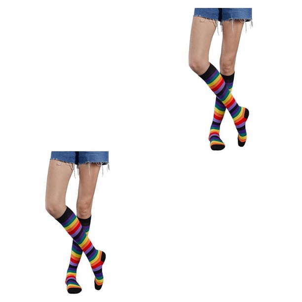 Calcetines a rayas hasta la rodilla Qarigey para el Día de San Valentín negro 2piezas