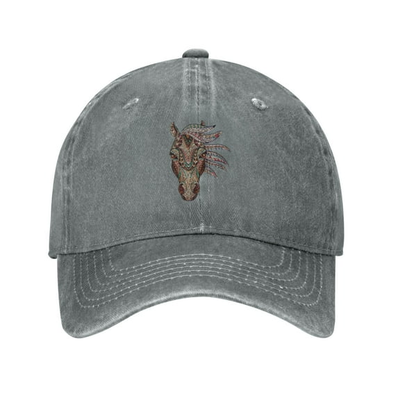ZICANCN Adjustable Baseball Cap Women, Glass Horse Head Hats for Men Adult Washed Cotton Denim Baseball Caps Fashion, Gray
