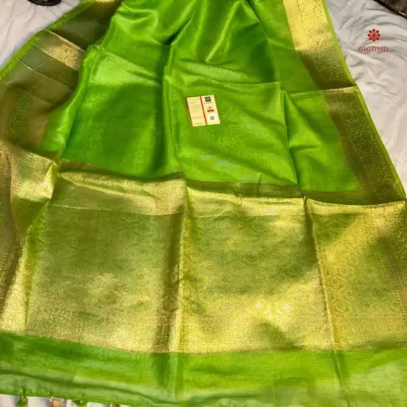 Kelly Green Pure Linen Banarasi Saree