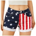 thumbnail image 2 of Trendfront Women's High Waisted USA Flag Graphic Print Denim Shorts Button Detail Hem Fashion Bottoms, 2 of 9