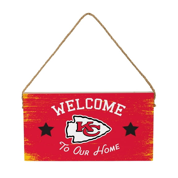 Kansas City Chiefs 6" x 11" Welcome Home Wood Wall Sign with Rope Hanger