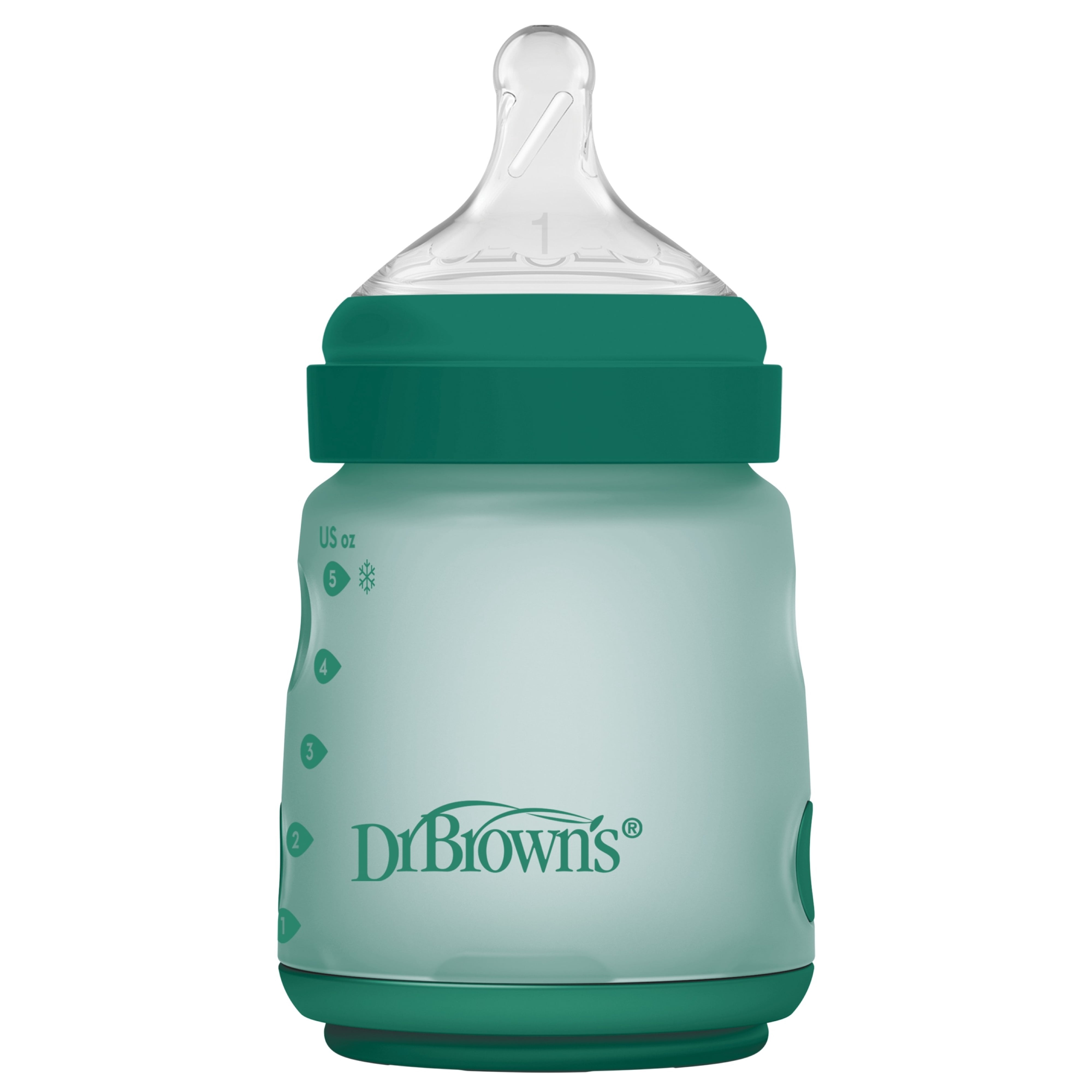 Dr. Brown's Silicone Baby Bottle with Collapsible Insert Designed to Reduce Colic, 5 oz with Wide-Neck Level 1 Slow Flow Nipple, BPA-Free, 0m+, Green