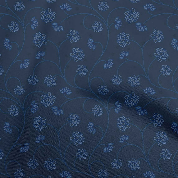 oneOone Cotton Jersey Navy Blue Fabric Floral Dress Material Fabric Print Fabric By The Yard 58 Inch Wide