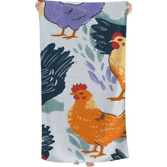 PHYHOO  Orange Blue Hen Chicken Beach Towel, Absorbent Quick Dry Swimming Yoga Beach Towels, Sand Free Microfiber Beach Towel 30x60in