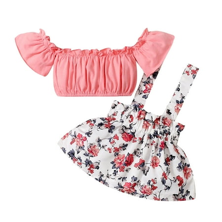 

New Born Babies Toddler Kids Girls Floral Shorts Sleeves Top Skirt 2pcs Set Cloths