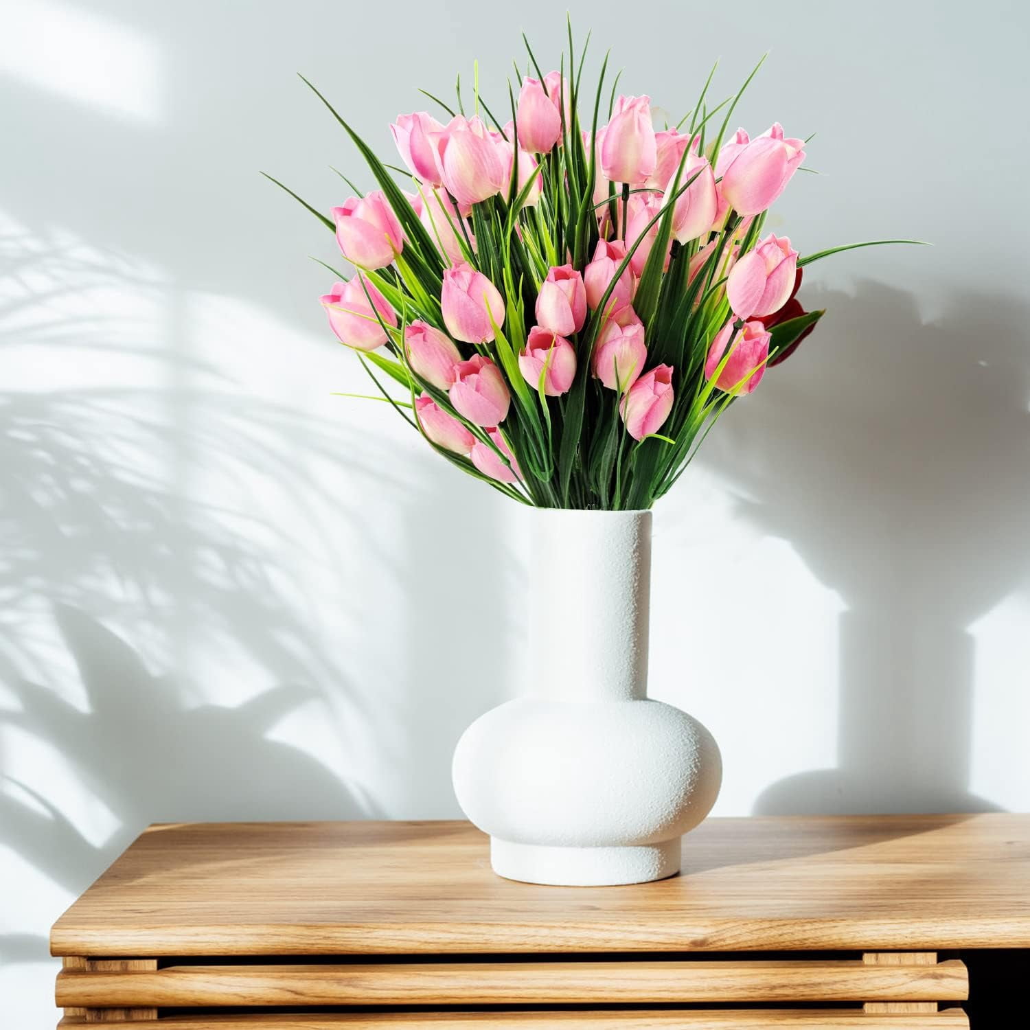 Morttic 8 Pcs Tulips Artificial Flowers for Outdoors, Fake Plants Faux Plastic Silk Floral Arrangement for Home Indoor Outside Table Vase Garden Spring Decor