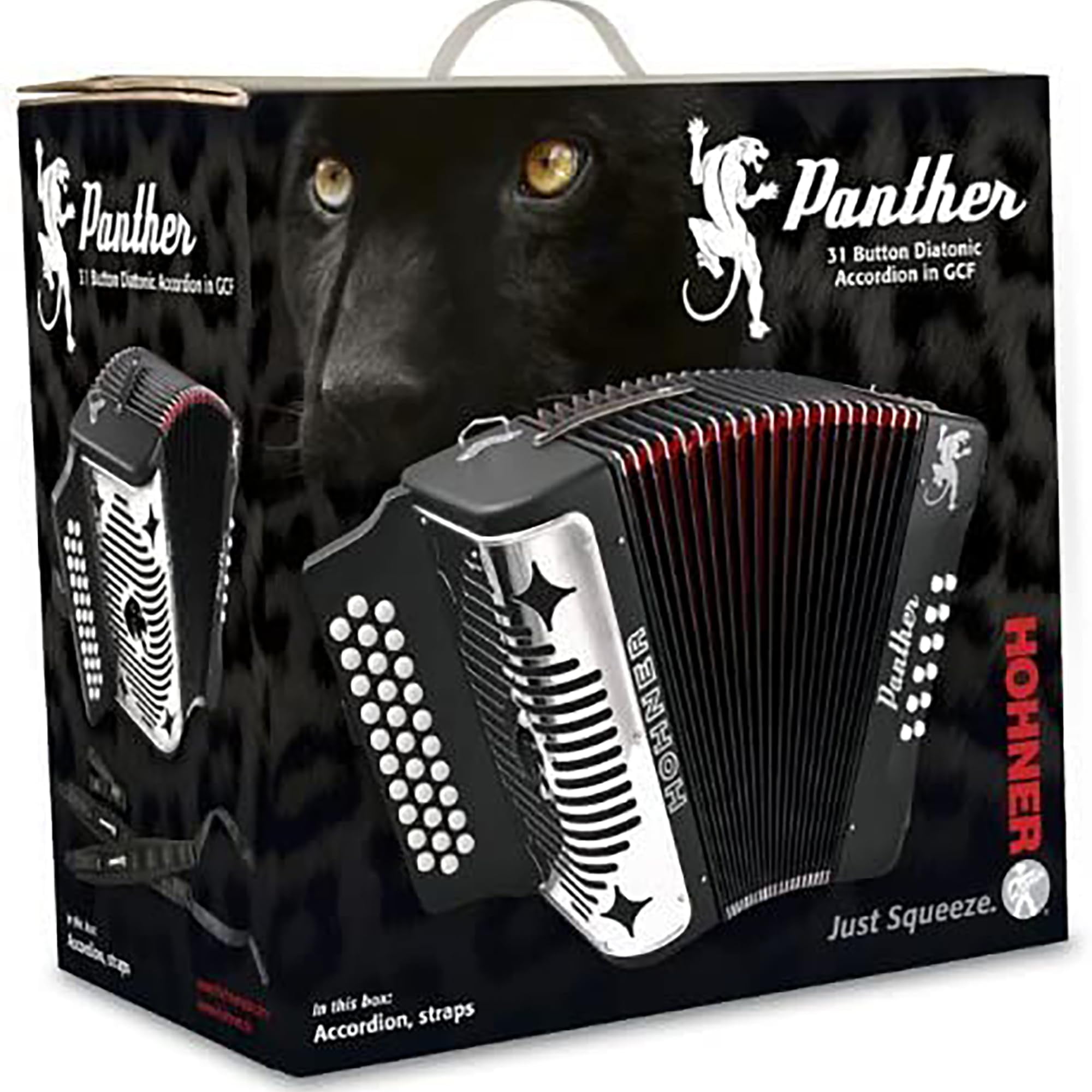 Hohner Panther Diatonic Accordion - Keys G/C/F Bundle with Hohner Accordion Road Kit and Austin Bazaar Polishing Cloth