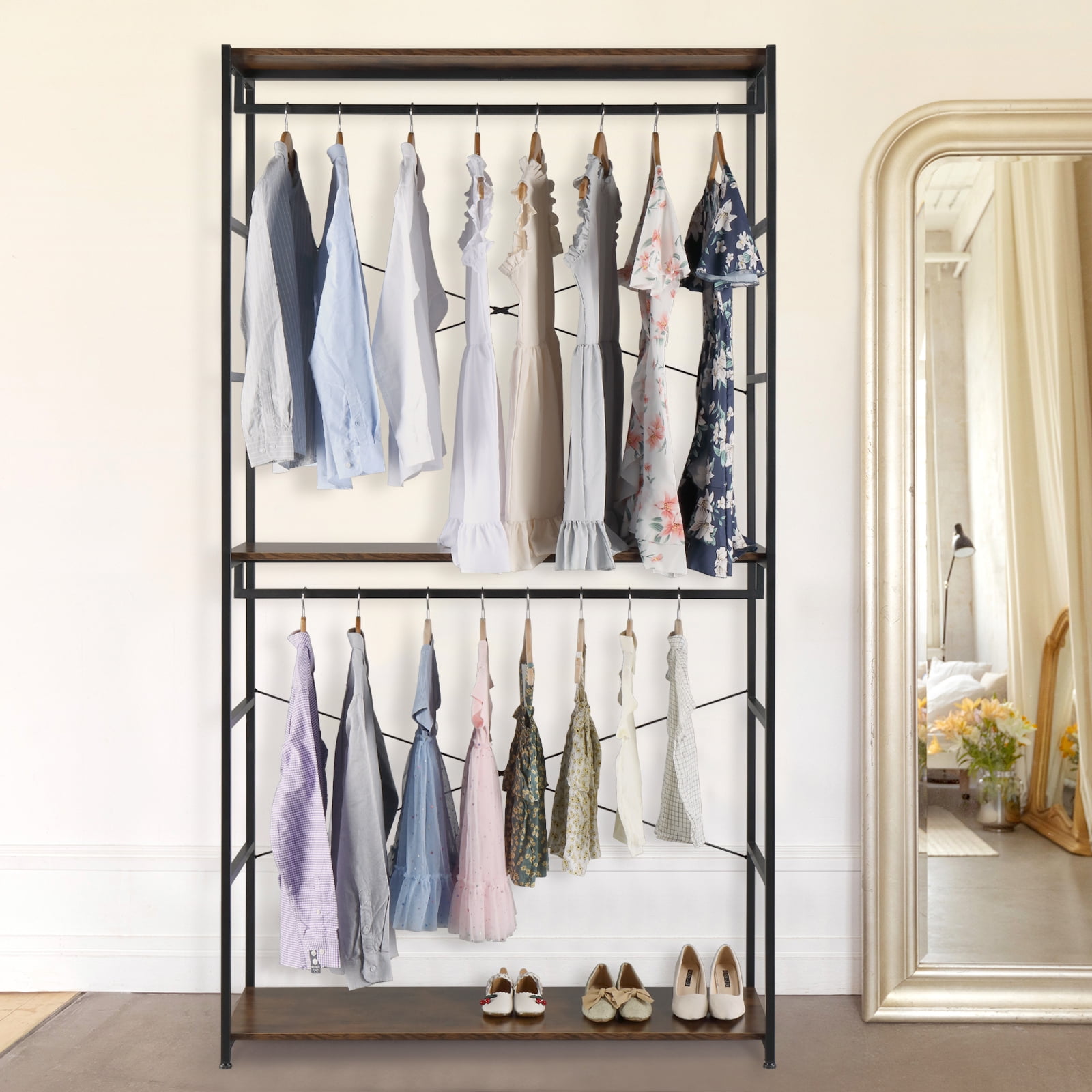 SamyoHome Freestanding Clothes Rack Shelves, 87.5" Closet System Organizer with 3 Shelves and 2