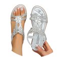 thumbnail image 4 of Xijirk Boho Glitter Sandals for Women Rhinestone T Strap Flat Sandals with Elastic Slingback Soft Sole Casual Shoes Comfortable Flip Flops for Beach Leisure,Silver,9, 4 of 9