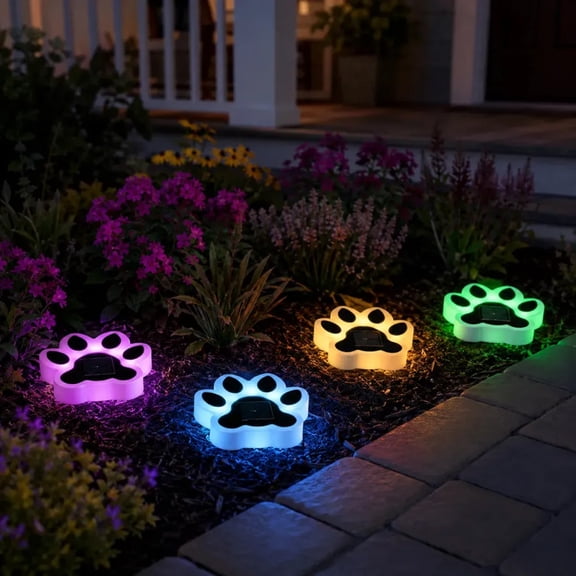 Solar Paw Print Pathwayway Lights - Multicolor Warm & White - Waterproof Outdoor Decorative Lawn Garden Lights