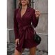 thumbnail image 4 of Vestido Con Cinturón, Elegante Vestido De Manga Larga Con Cuello En V, Color Puro Suave Para Ir De Compras Y Citas ANGGREK Borgoña L, 4 of 6