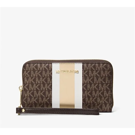 Michael Kors Jet Set Large Metallic Signature Logo Stripe Smartphone Wallet
