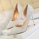 thumbnail image 3 of Zapatos de mujer estilo discoteca sexy delgados para mujer con tacones altos finos boca baja puntiagudos laterales huecos lentejuelas zapatos de mujer individuales, 3 of 5