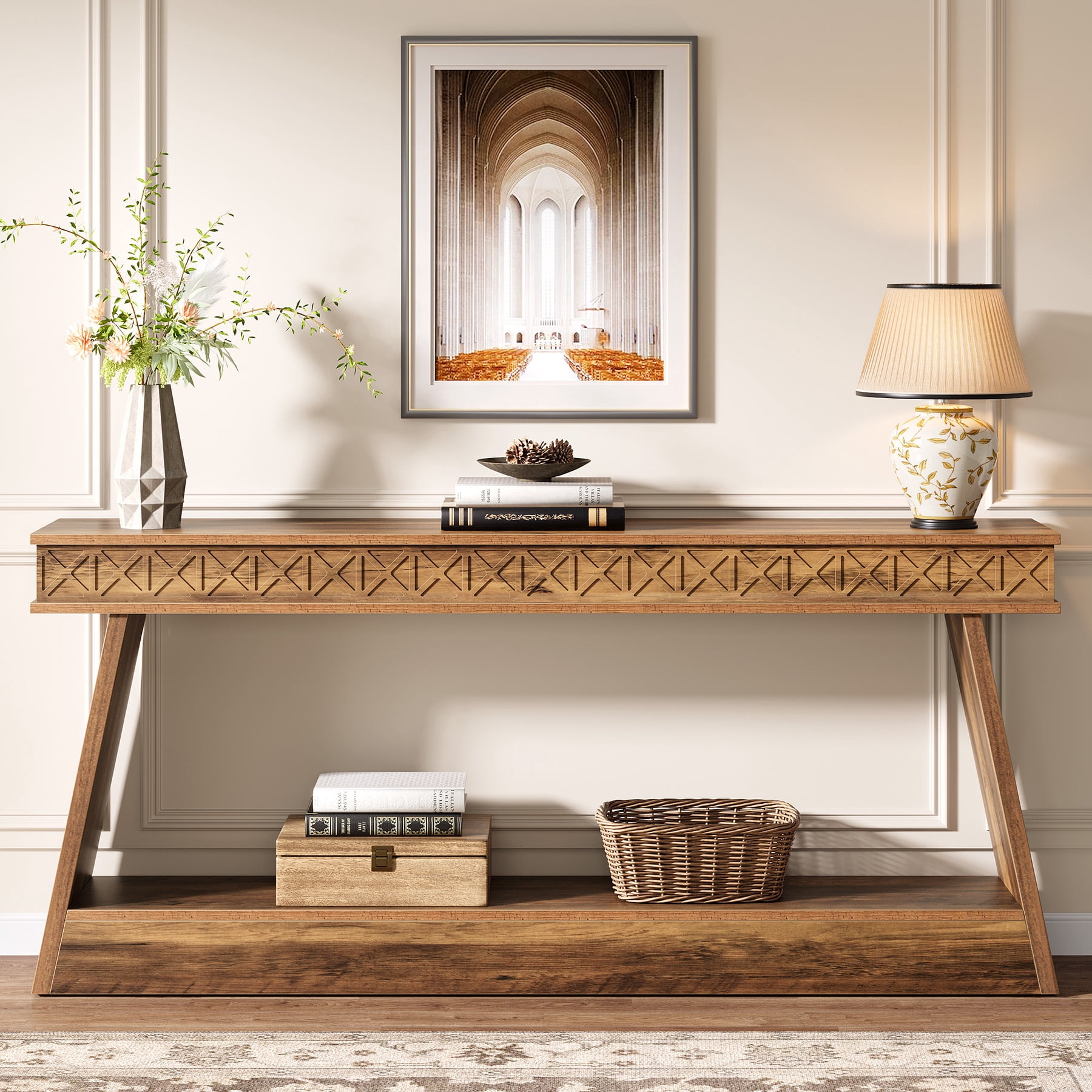 Tribesigns 70.87-Inch Entryway Table, Narrow Console Table with Storage, Wooden Long Sofa Table, Skinny Hallway Table for Entrance, Bedroom, Living Room, Behind the Couch, Foyer, Rustic Brow
