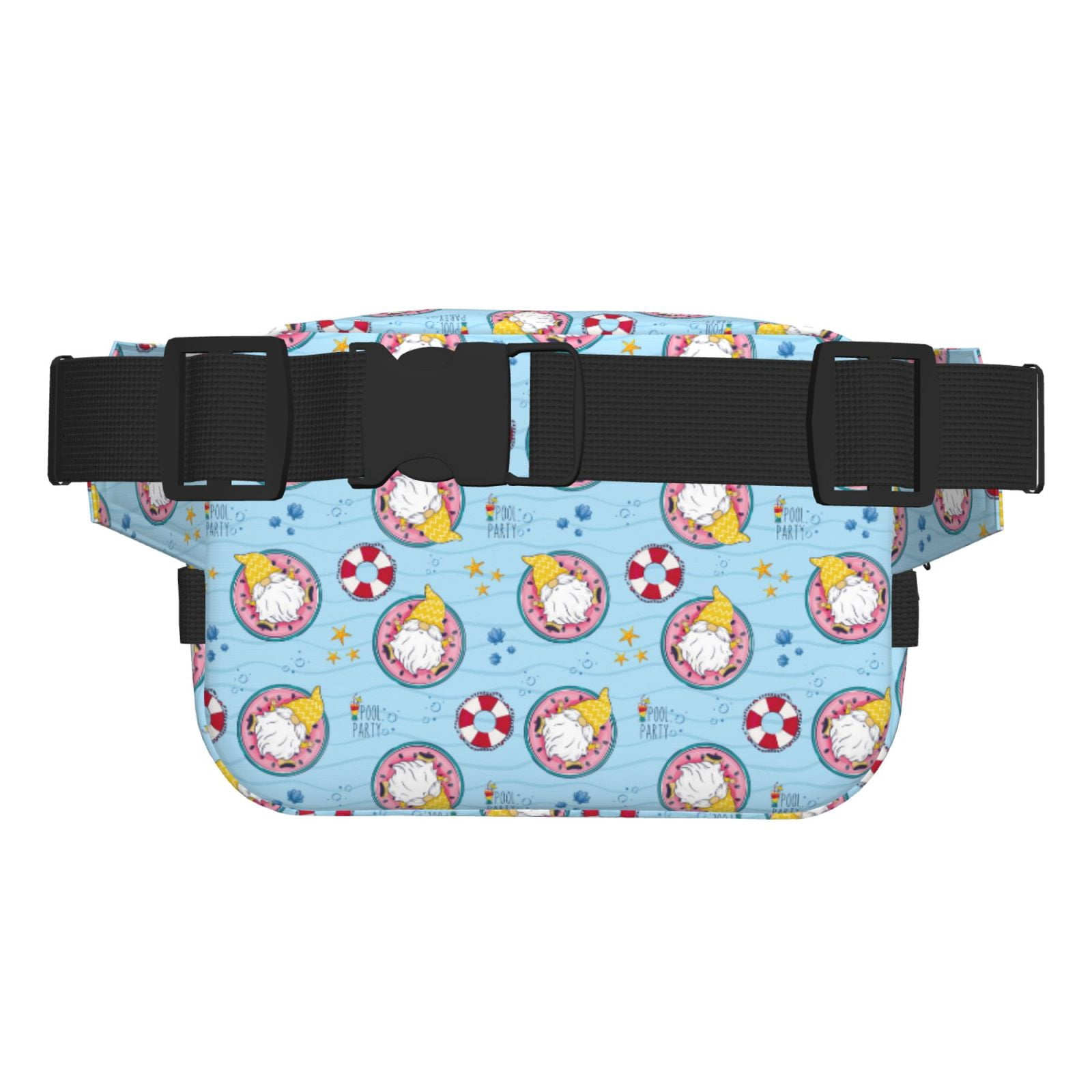 Picia Gnome Pool Party Print Square Double-Layer Waist Bag Mini Adjustable Waist Belt Bag Exercise Running Travel Hiking