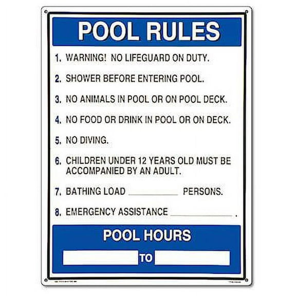 Poolmaster "General Pool Rules" Sign for Residential or Commercial Swimming Pools and Spas
