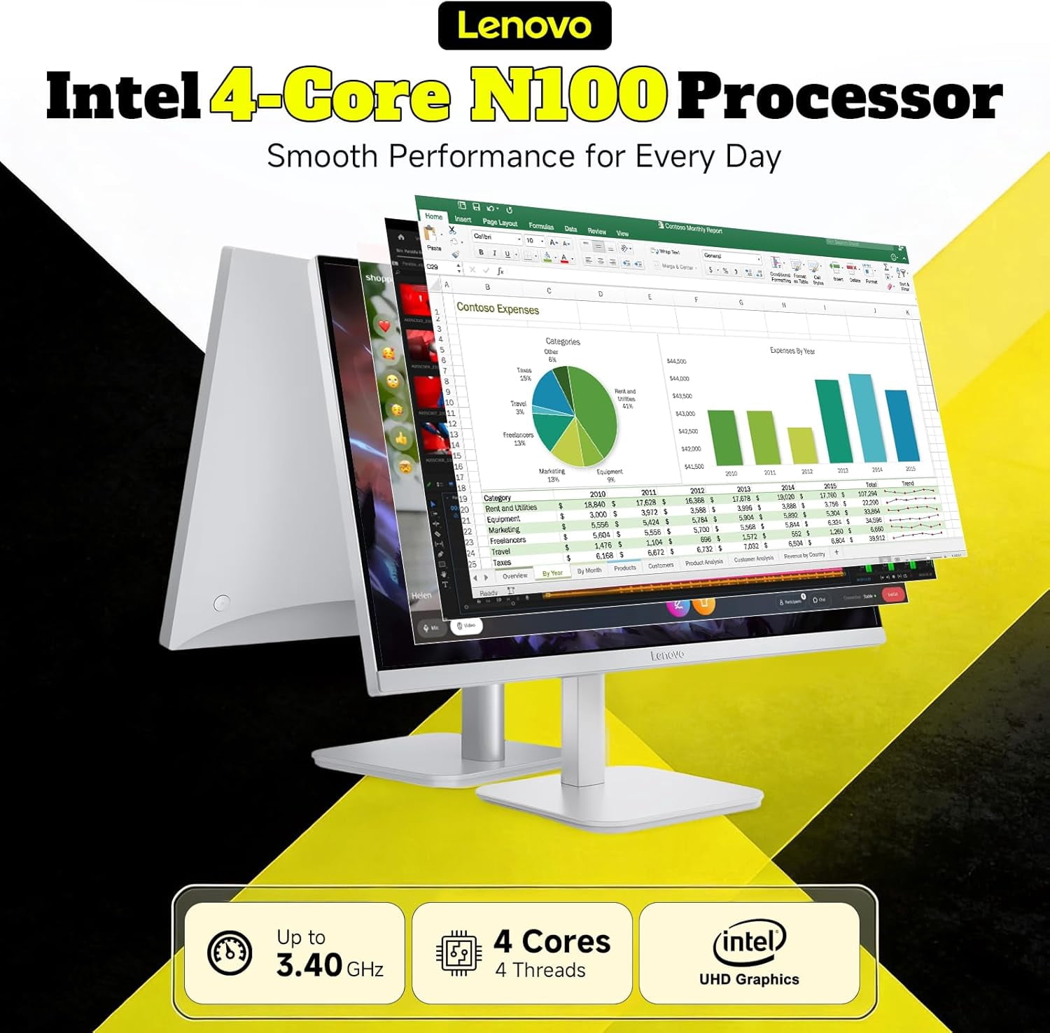 Lenovo All in One Desktop Computer, 23.8" IPS FHD Display, Intel N100 Processor, 32GB RAM, 1TB SSD, Intel UHD Graphics, Wi-Fi 6, Wired Keyboard & Mouse, HD Webcam, Windows 11 Pro
