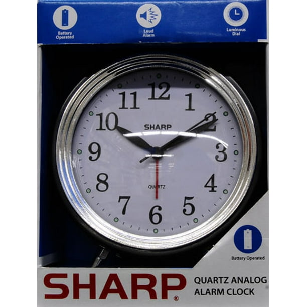 Sharp Black Quartz Analog Retro Round Alarm Clock