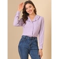 thumbnail image 3 of INSPIRE CHIC Women's V Neck Ruffled Collare Swiss Dots Puff Sleeve Button Front Shirt, 3 of 6
