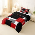 thumbnail image 2 of Manfei Abstract Block Twin Comforter Sets, Modern Square Bedding Set, Red Black Gray, Black Reversible 2-Piece, 1 Comforter and 1 Pillowcase, 2 of 6