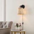 thumbnail image 2 of SAFAVIEH Ciaran Tungsten Black Metal Wall Sconce with Light Brown Rattan Shade, Set of 2, 2 of 8