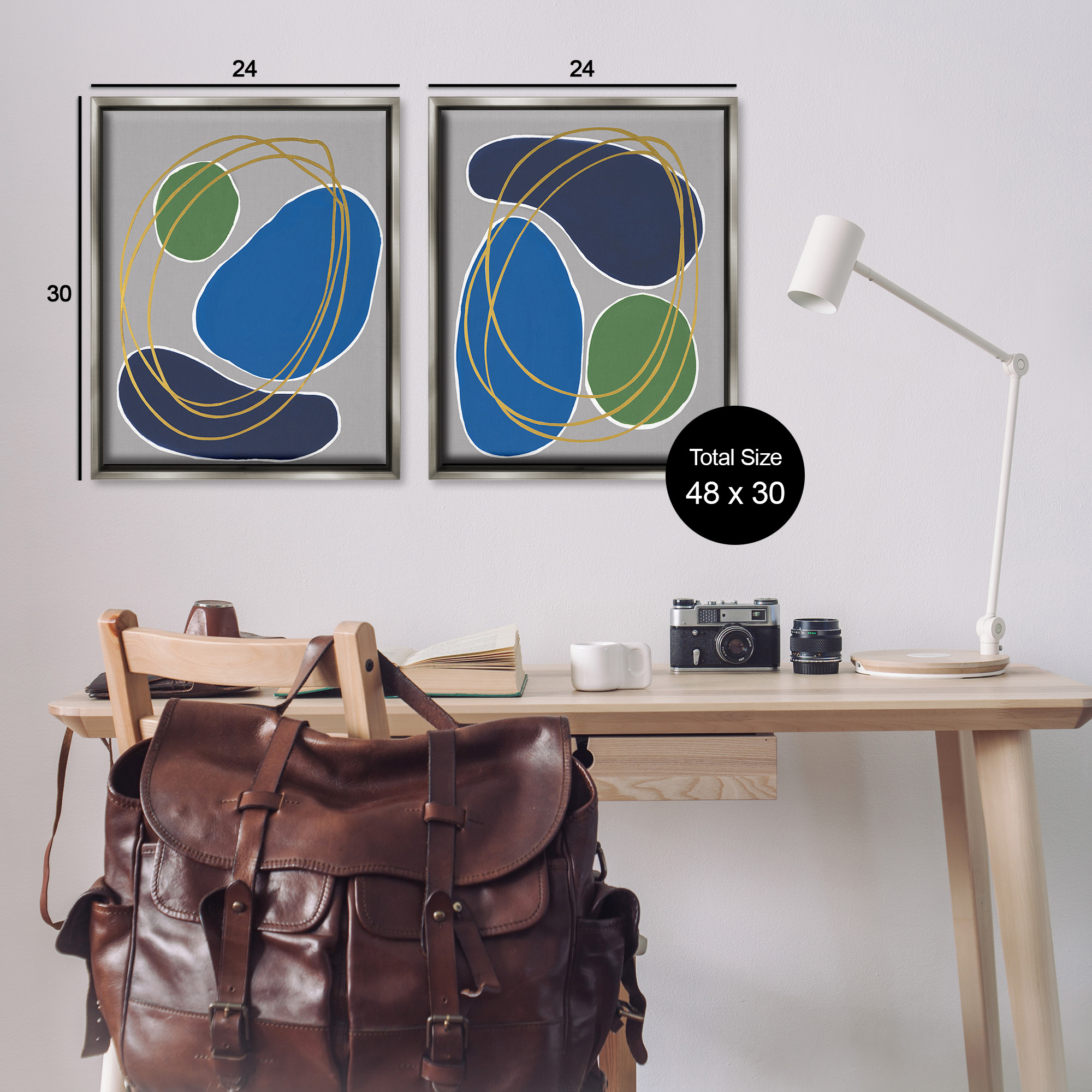 Stupell Industries Contemporary Oblong Shapes Abstract Painting Gray Floater Framed Canvas Art Print Wall Art, 25 x 31, Set of 2