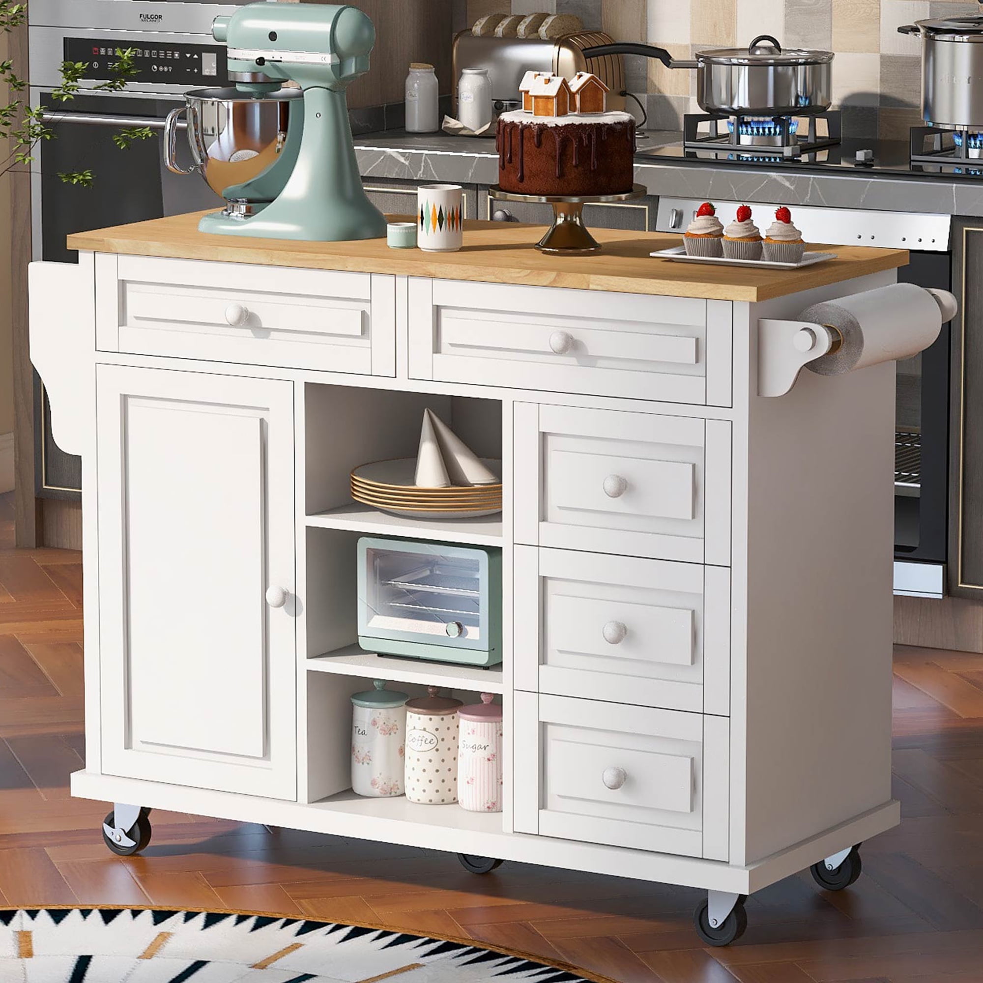 UWRNite Kitchen Island Cart with Storage, Rolling Kitchen Island with