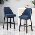 thumbnail image 2 of Noble House Graham Modern Upholstered Swivel Bar Stool, Navy Blue, Espresso, 2 of 9