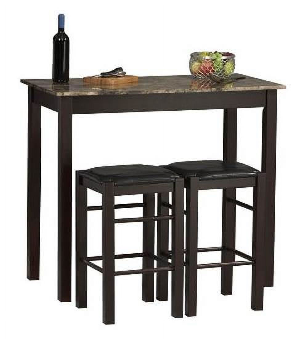 Linon Lancer 3-Piece Casual Dining Tavern Set, 25" Seat Height, Espresso Finish with Black Fabric - image 3 of 5