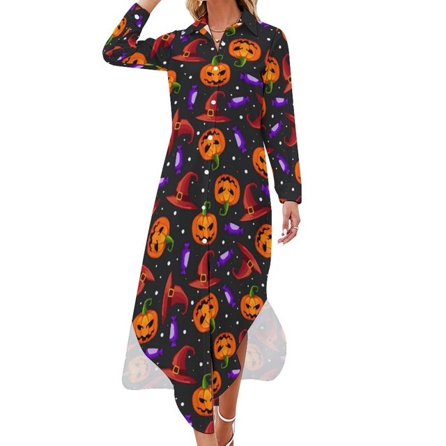 Robe Décontractée Halloween Toile d'Araignée Mode de Rue Robes Manches Longues Femmes Design Col en V Robe en Chiffon Surdimensionnée