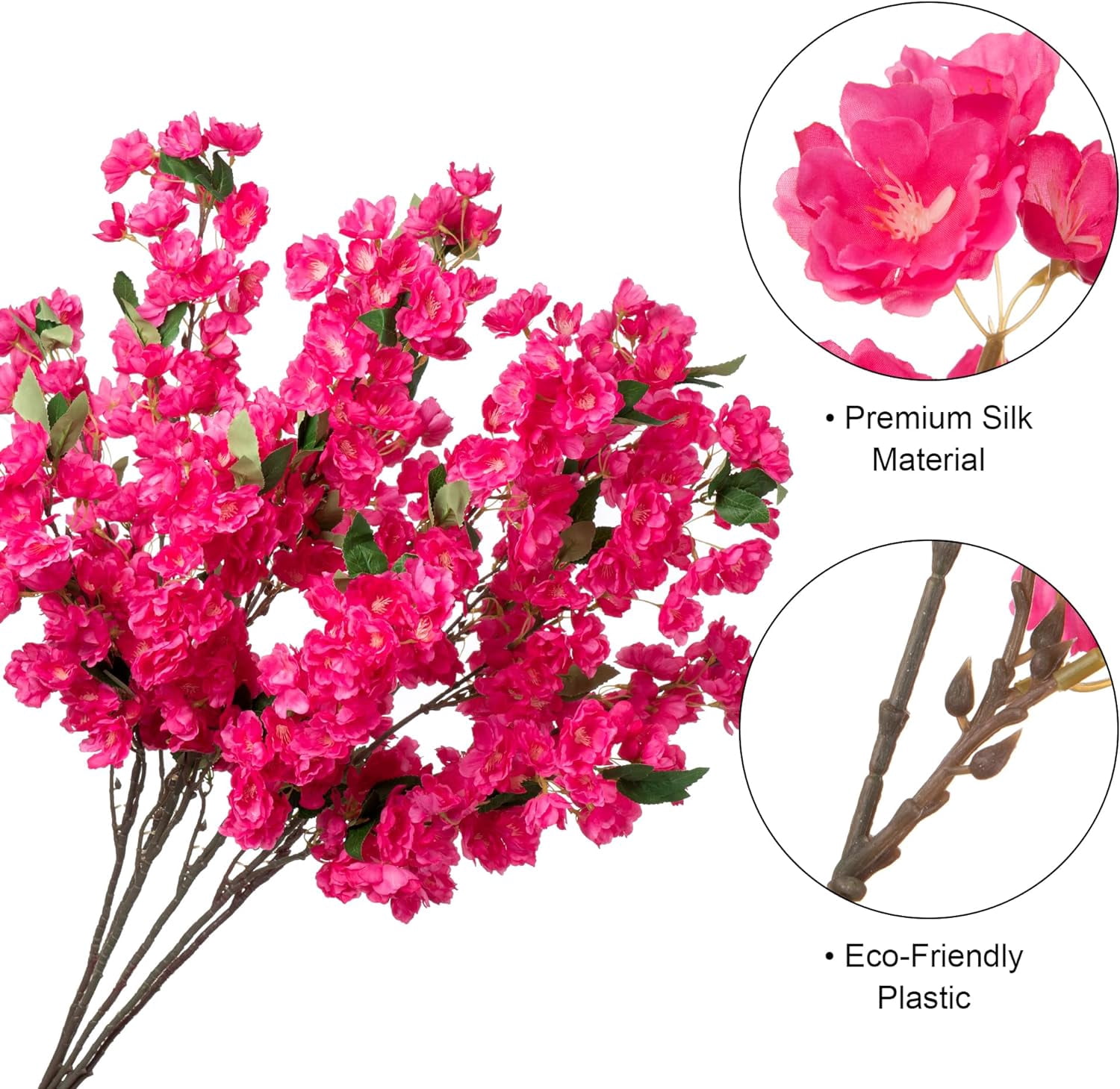 Artificial Cherry Blossom Branches, Faux Fake Plum Flowers Real Touch Boutique Bulk for Home Wedding Office Decoration, 35”Long Stems for Tall Vase (3PCS, White)