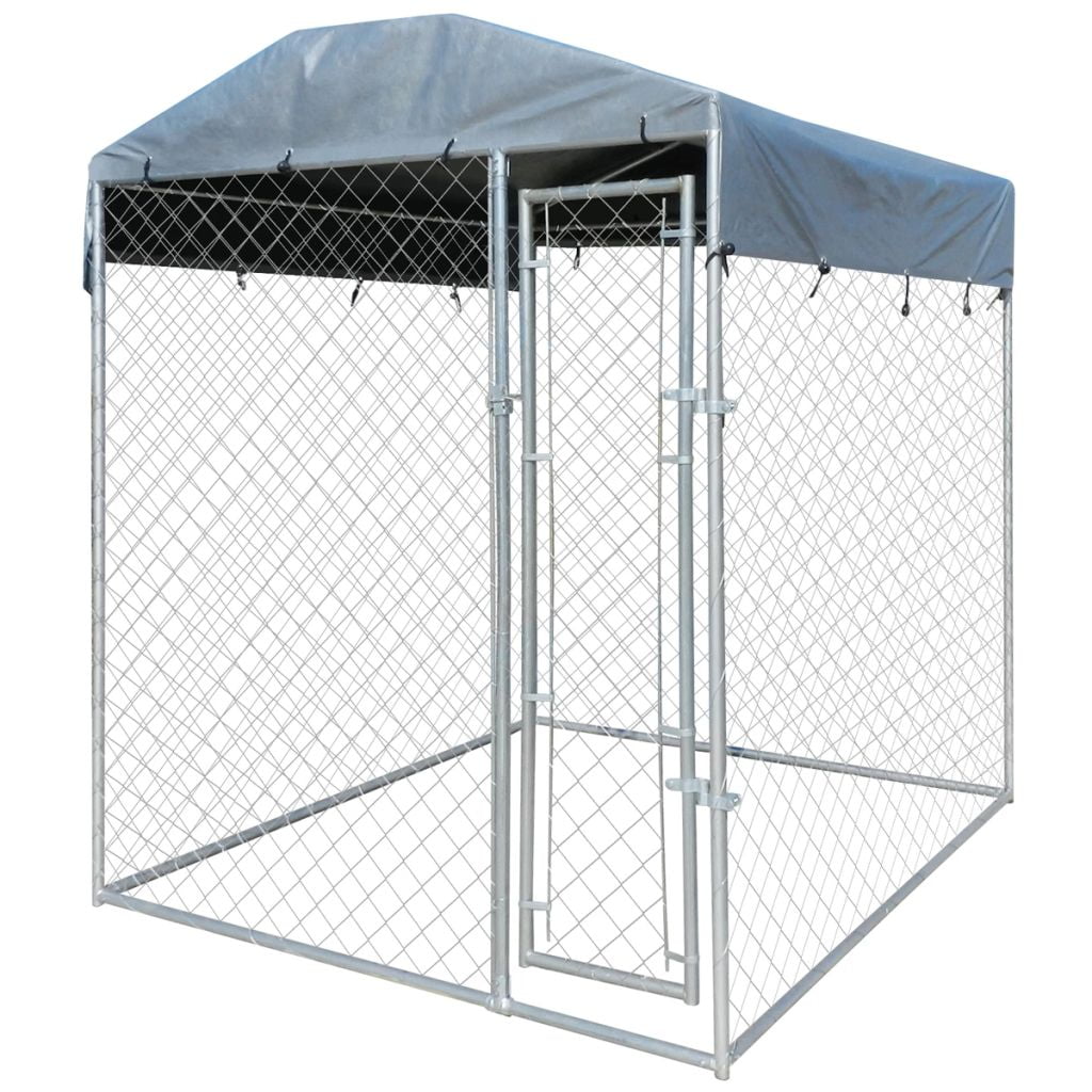Festnight Outdoor Dog Kennel Cage With Shelter Cover Roof Lockable
